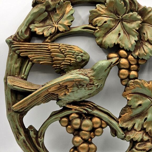 Mid-Century 1950s Universal Statuary Corp Bird Wall Art - Green-Gold 3D Plaque - Picture 4 of 10